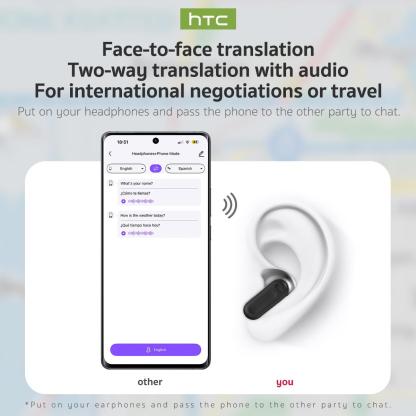 hTC AI Translation Wireless Earbuds,Translator 134 Languages Bluetooth Headphones,LCD Full Color Display Screen Charging Case Ear Buds with MIC