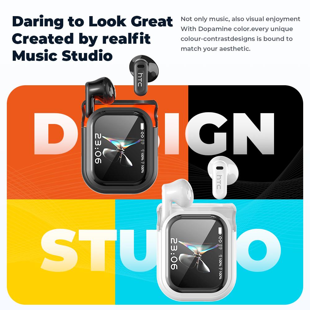 hTC AI Translation Wireless Earbuds,Translator 134 Languages Bluetooth Headphones,LCD Full Color Display Screen Charging Case Ear Buds with MIC