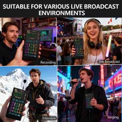 Live Sound Card Live Mixing Console With Voice Changer And AI Noise Reduction Bluetooth Audio Mixer equipment, for Outdoor, Gaming, Podcasting,Recording,Singing,Youtube Tiktok Blog Streaming