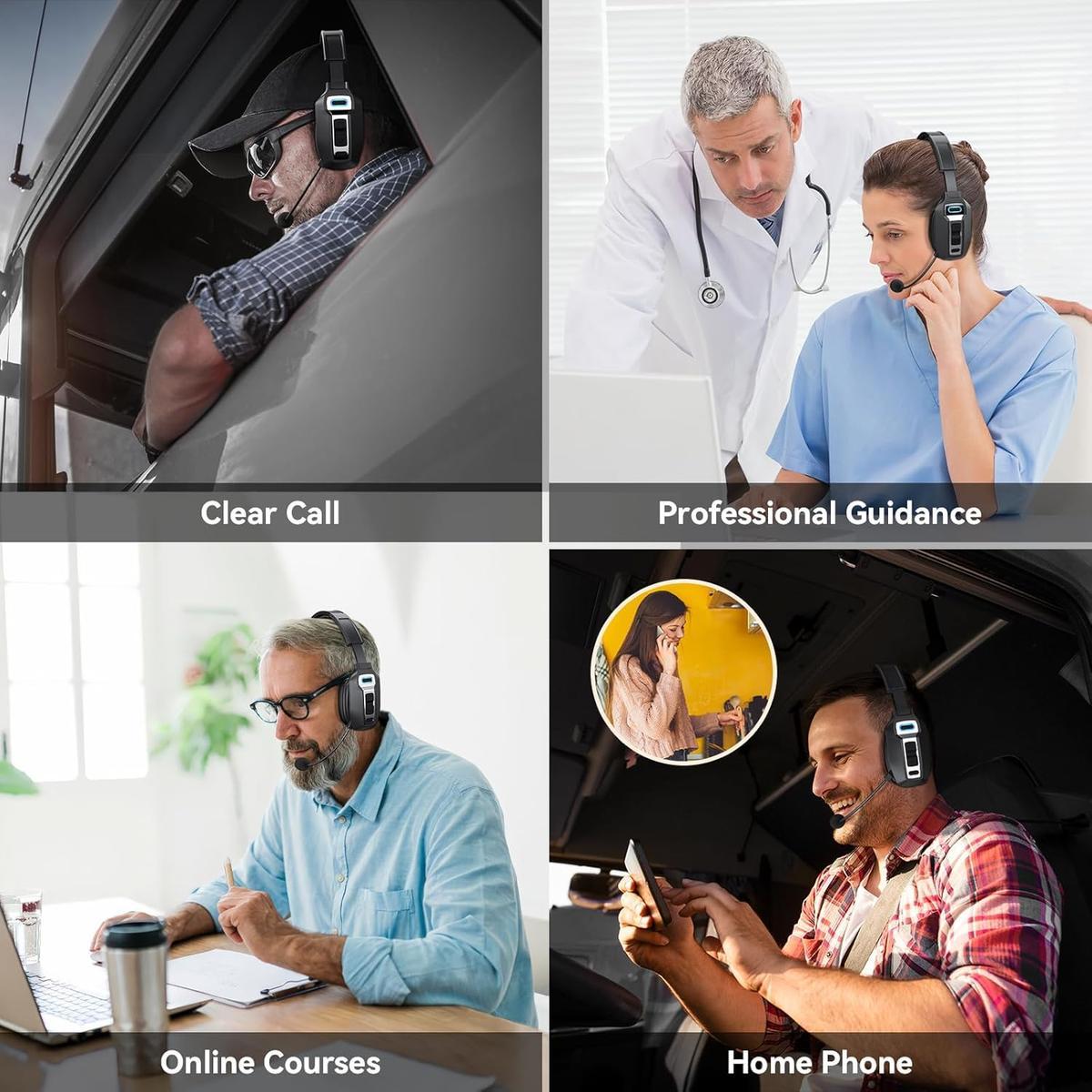 Bluetooth V5.2 Headset with AI Noise Cancelling Mic, 65-Hour Battery, Connect 2 Devices, Trucker Headset for Remote Work, Online Meetings and Business Travel