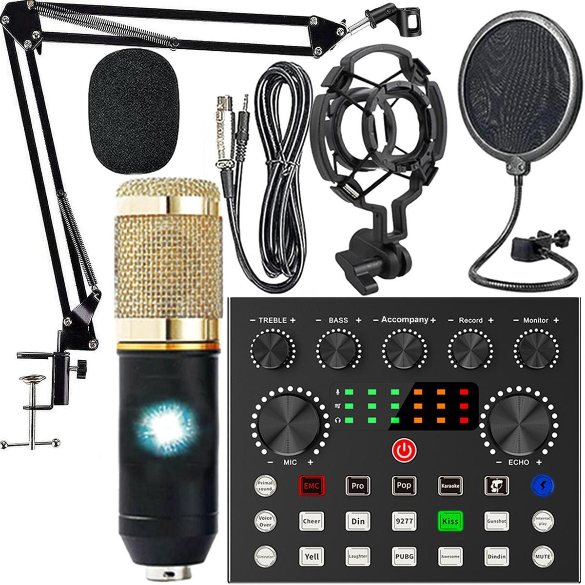 Professional Podcast Studio Equipment Kit, USB Rechargeable Condenser Microphone & Audio Interface & Sound Card & Audio Mixer, Live Streaming Equipment for YouTube & Twitch