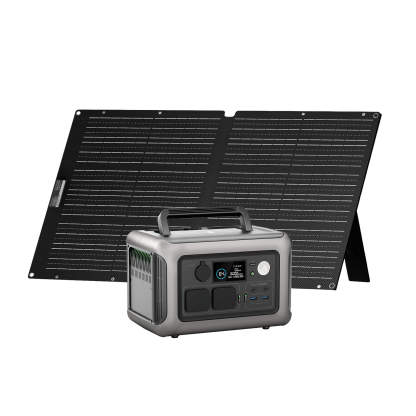 Kit generador solar ALLPOWERS R600 (299Wh) y panel solar plegable SE100 (100W) para camping y emergencia.
