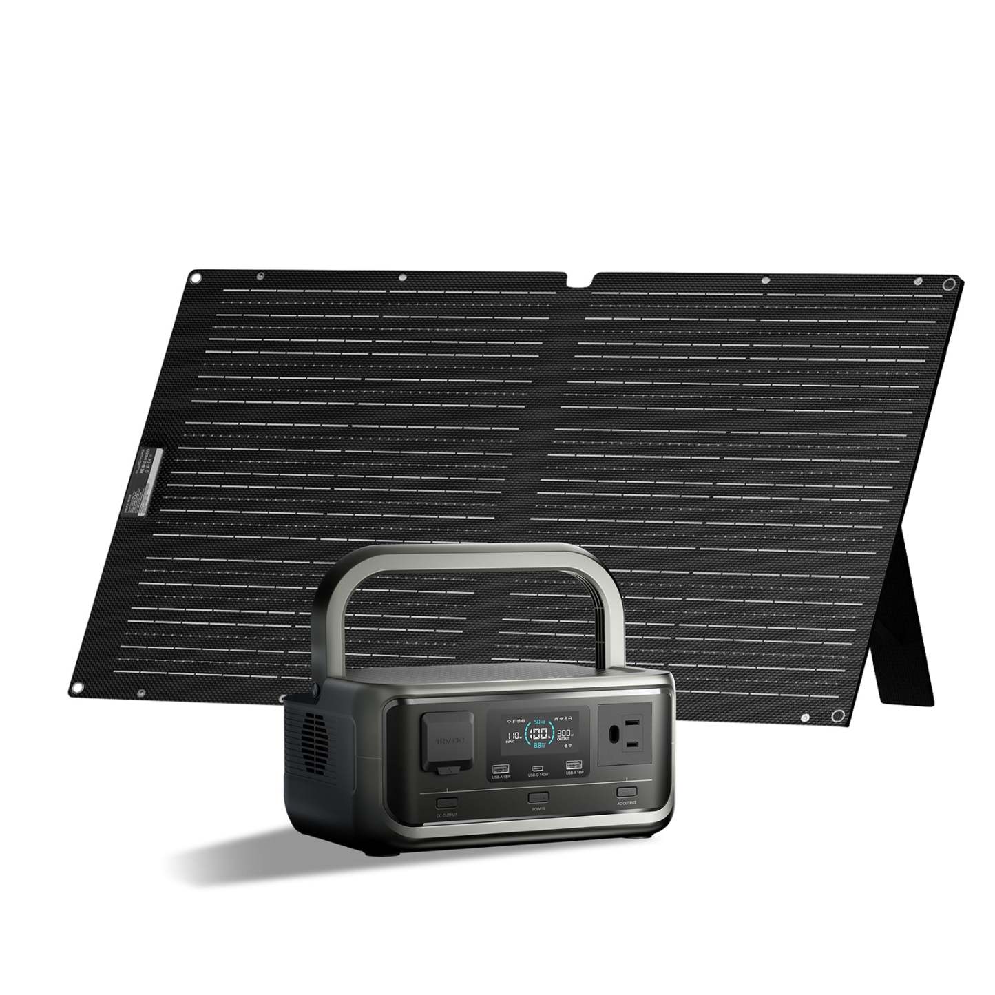 Kit generador solar ALLPOWERS P300 (256Wh) y panel solar plegable SE100 (100W) para camping y emergencia.