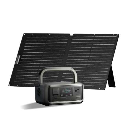 Kit generador solar ALLPOWERS P300 (256Wh) y panel solar plegable SE100 (100W) para camping y emergencia.