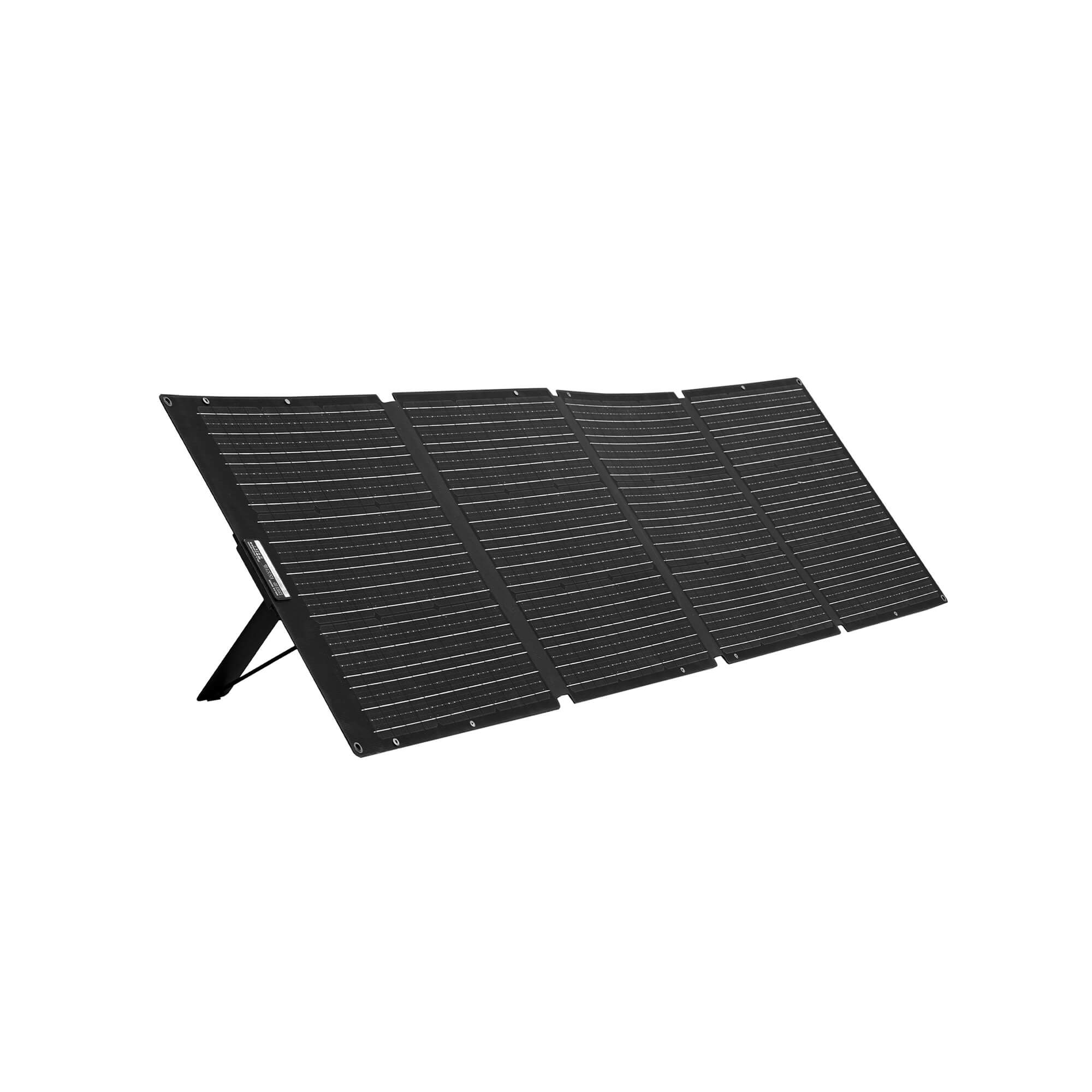Close-up of ALLPOWERS SE200 solar panel showing the integrated output connection and premium weather-resistant ETFE material.