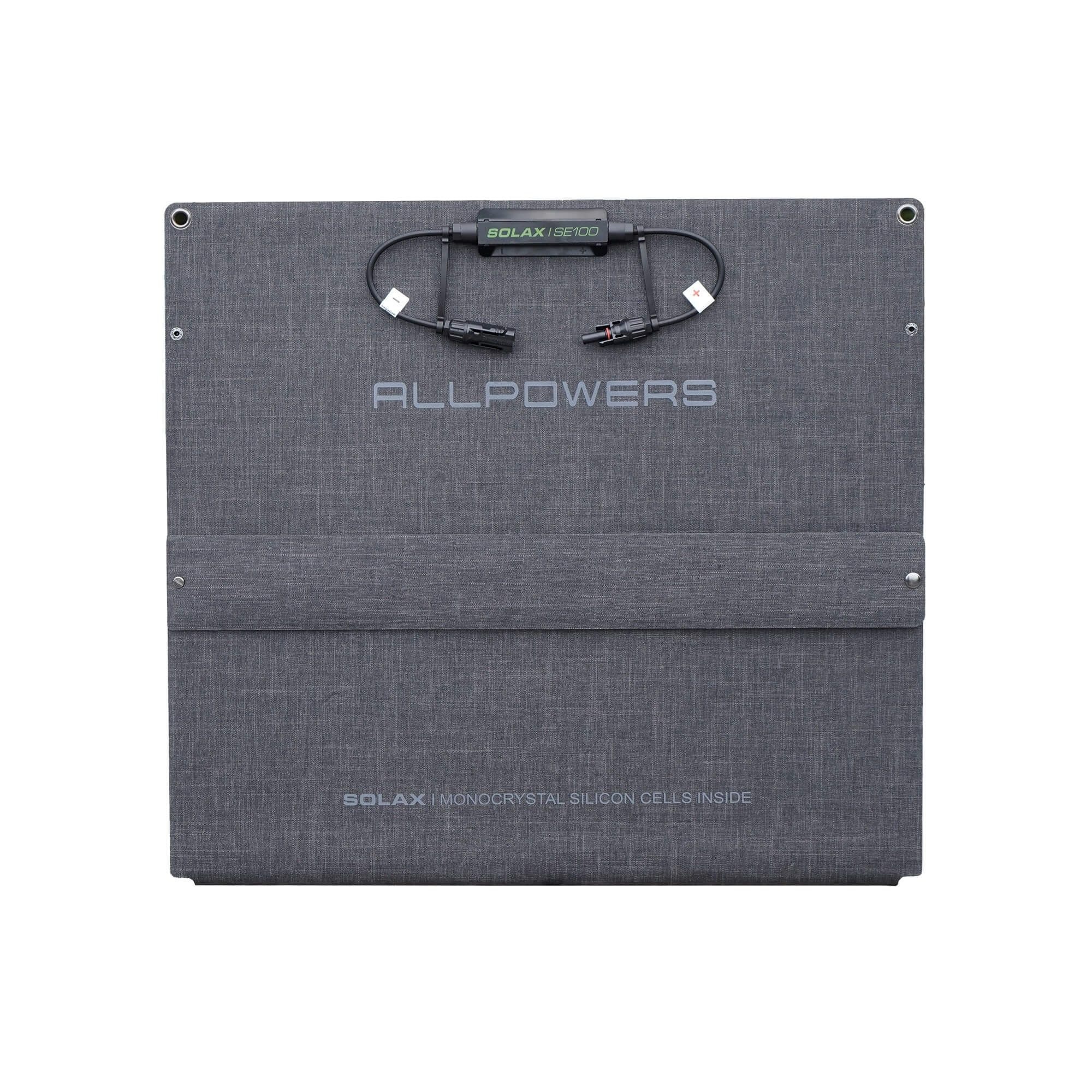 Folded ALLPOWERS SOLAX SE200 200W solar panel with a sturdy handle for easy transport during island hopping or emergency trips.
