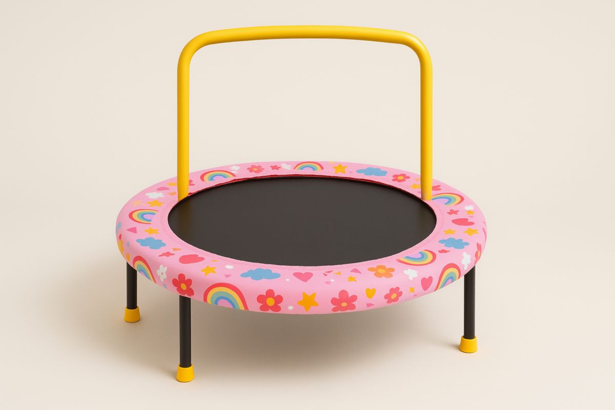 Children's Mini Trampoline with Handle Steel Frame 96cm Pink-Solanirta