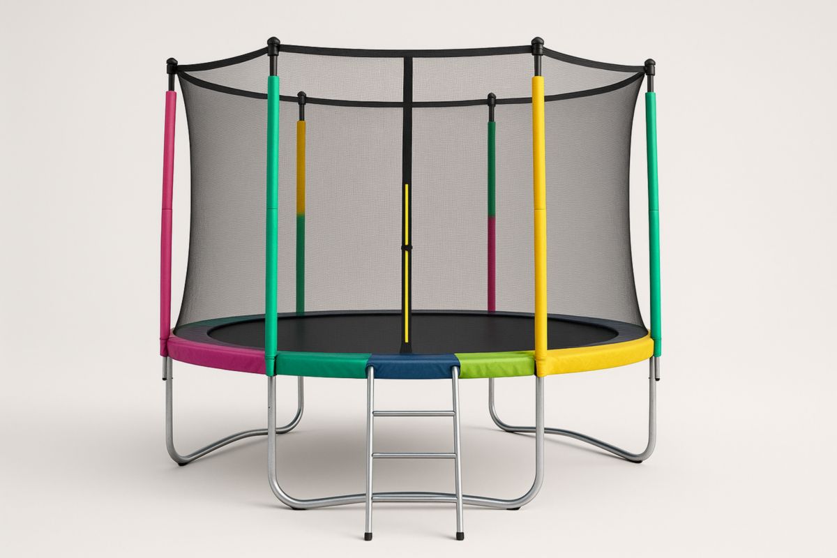 Children's 10ft Trampoline with Safety Net and Ladder in Multi-Colour Steel Frame-Solanirta