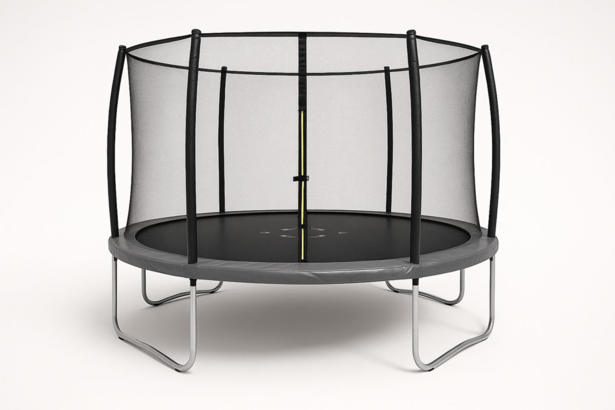 Round Trampoline with Safety Enclosure Black/Grey 305cm Galvanised Steel-Solanirta
