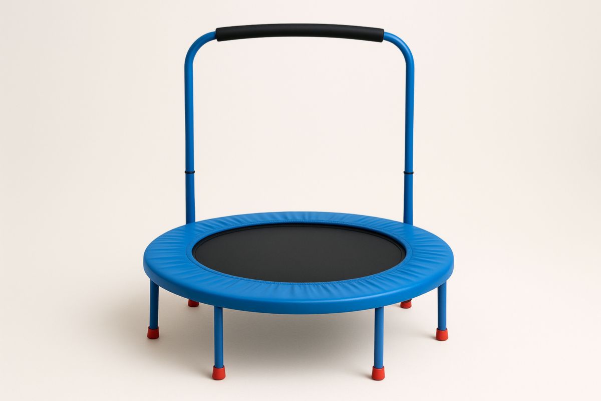 Blue Kids Trampoline with Handlebar 100cm Diameter Steel Frame-Solanirta