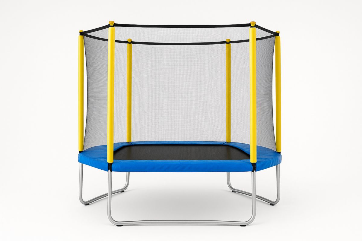 Children's Trampoline with Safety Net Blue and Yellow Steel Frame 140cm-Solanirta