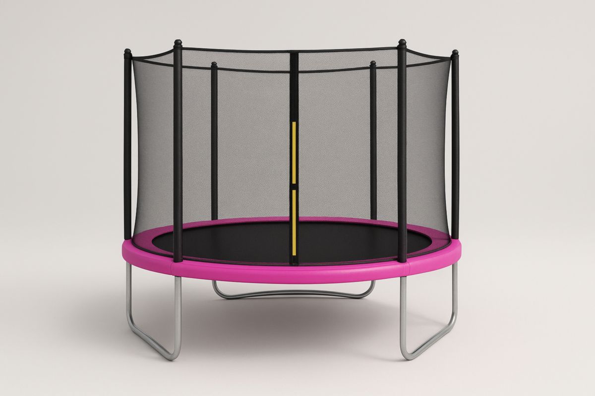 Kids Trampoline with Safety Enclosure Pink 1.5m Diameter Steel Frame-Solanirta