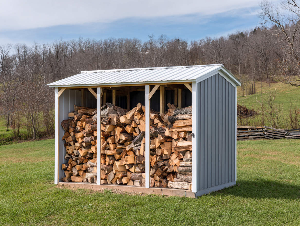 Firewood Storage Shed Wood 180x70x170 cm - Grey - Outdoor Garden - Metal Roof Design-Placidara