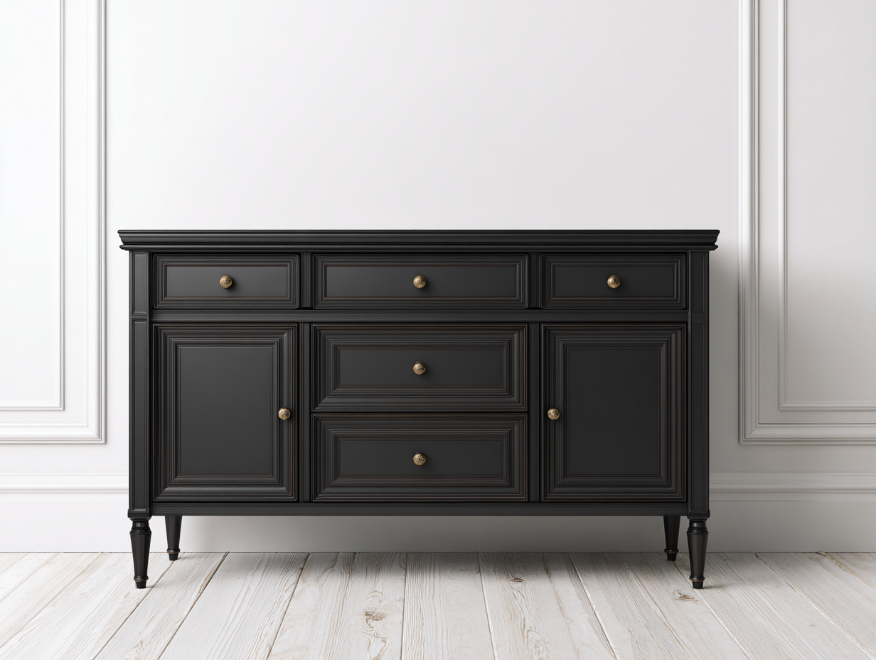 Sideboard engineered wood 140x45x85cm - black - living room use - classic design with storage space-Placidara