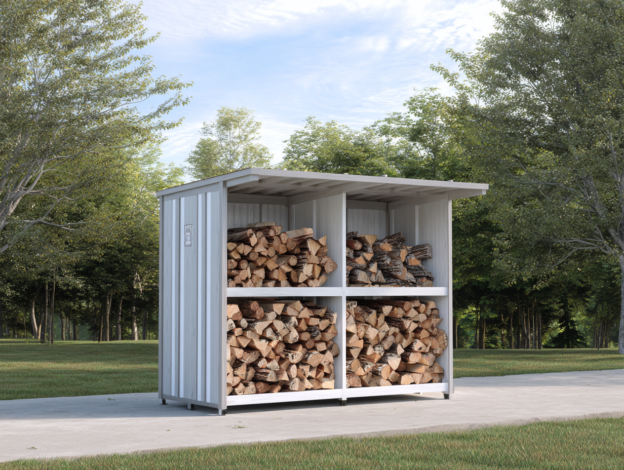 Outdoor firewood storage shed metal 180x90x160cm - light grey - garden use - weather resistant design-Placidara