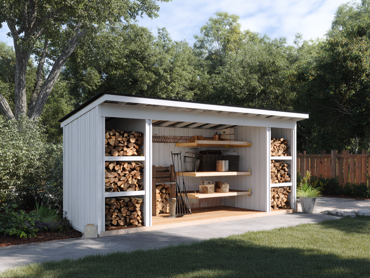 Firewood Storage Shed Wood 240x95x200 cm - Light Grey - Outdoor Garden - Open Shelving Design-Placidara