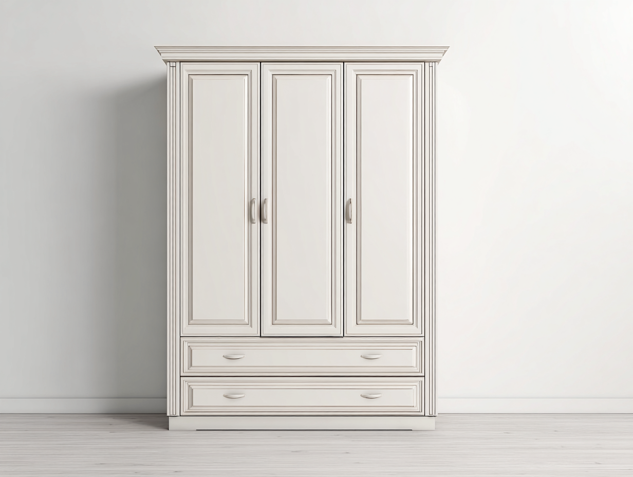 Wardrobe wooden 130x55x200cm - white - bedroom use - classic storage design-Placidara