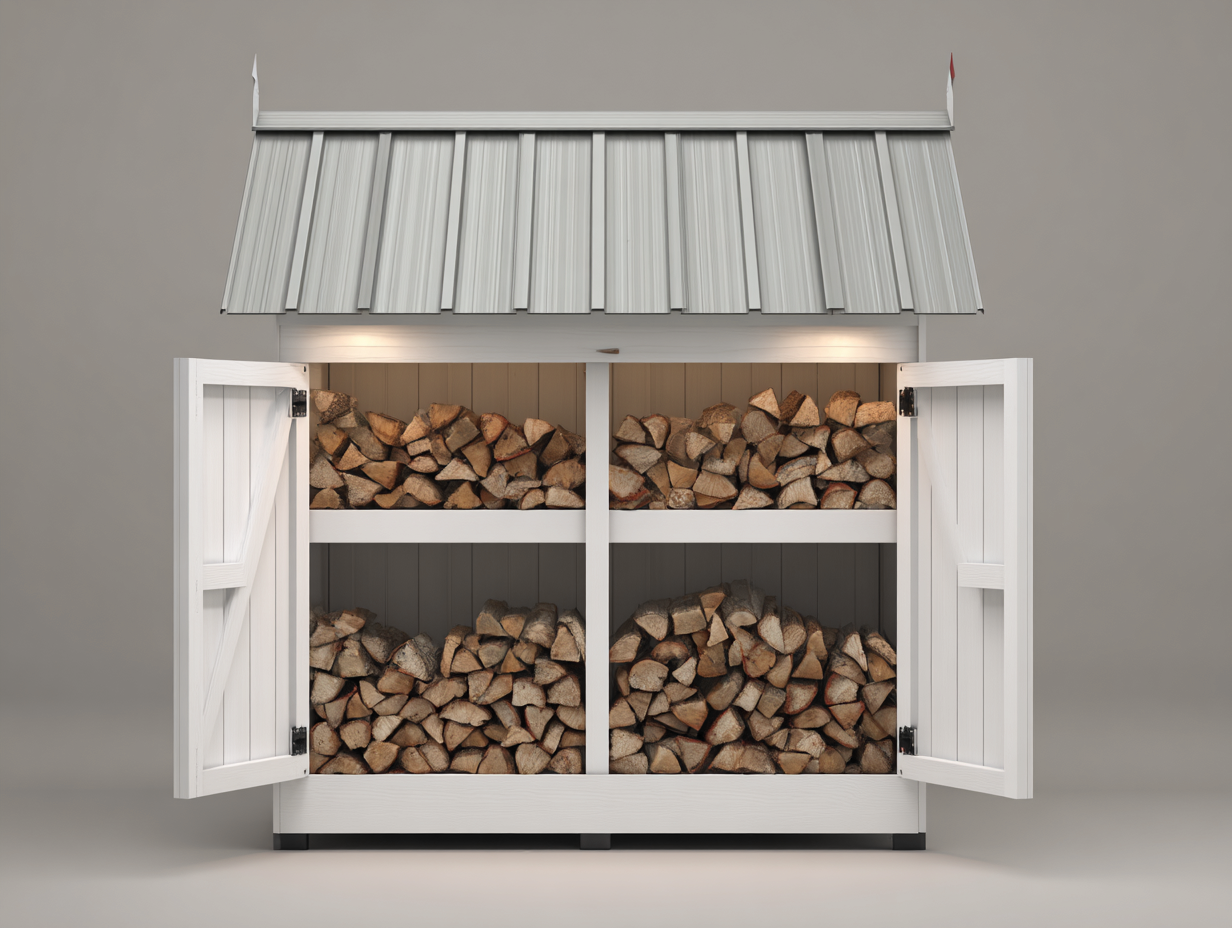 Outdoor firewood storage shed metal 160x60x170cm - white - garden use - weather protected design-Placidara