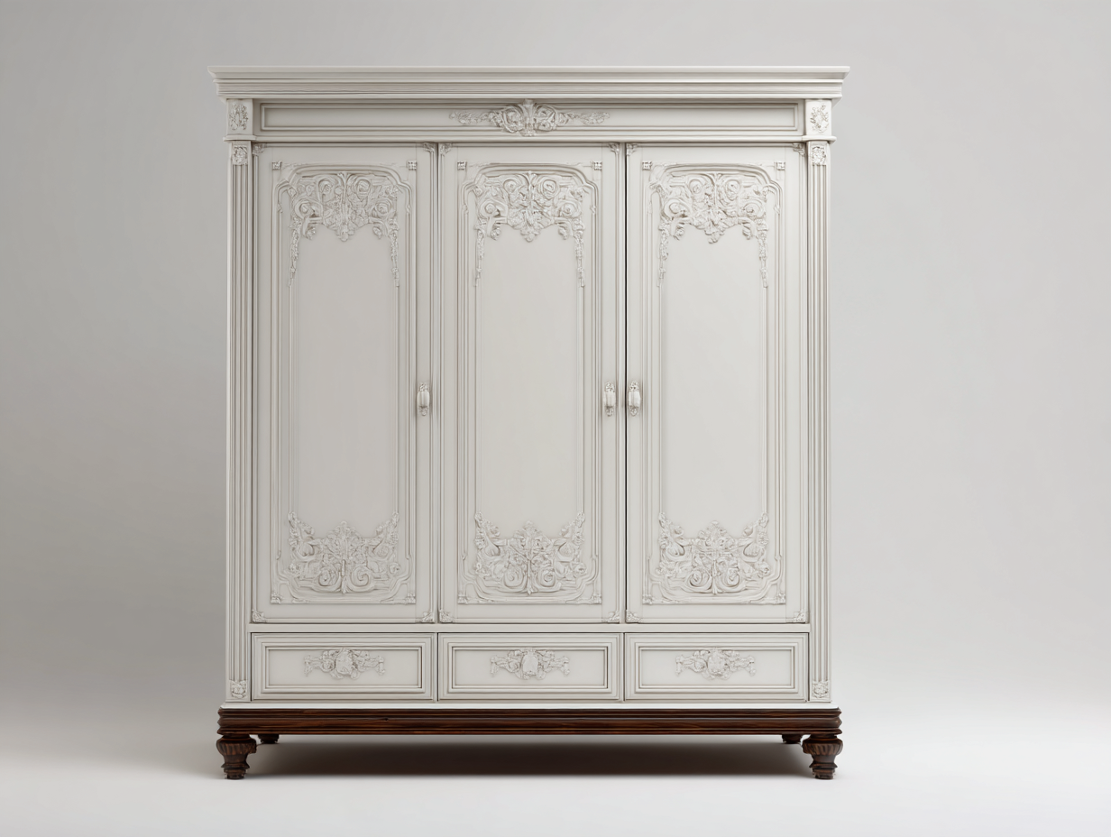 Wardrobe engineered wood 150x60x190cm - off white - bedroom use - classic vintage design with storage space-Placidara