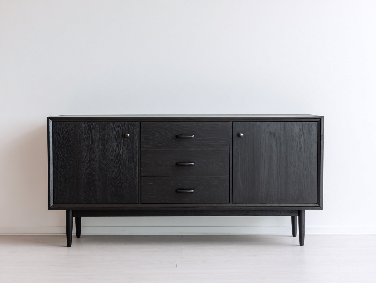Sideboard engineered wood 170x45x80cm - black - living room use - modern design with storage space-Placidara
