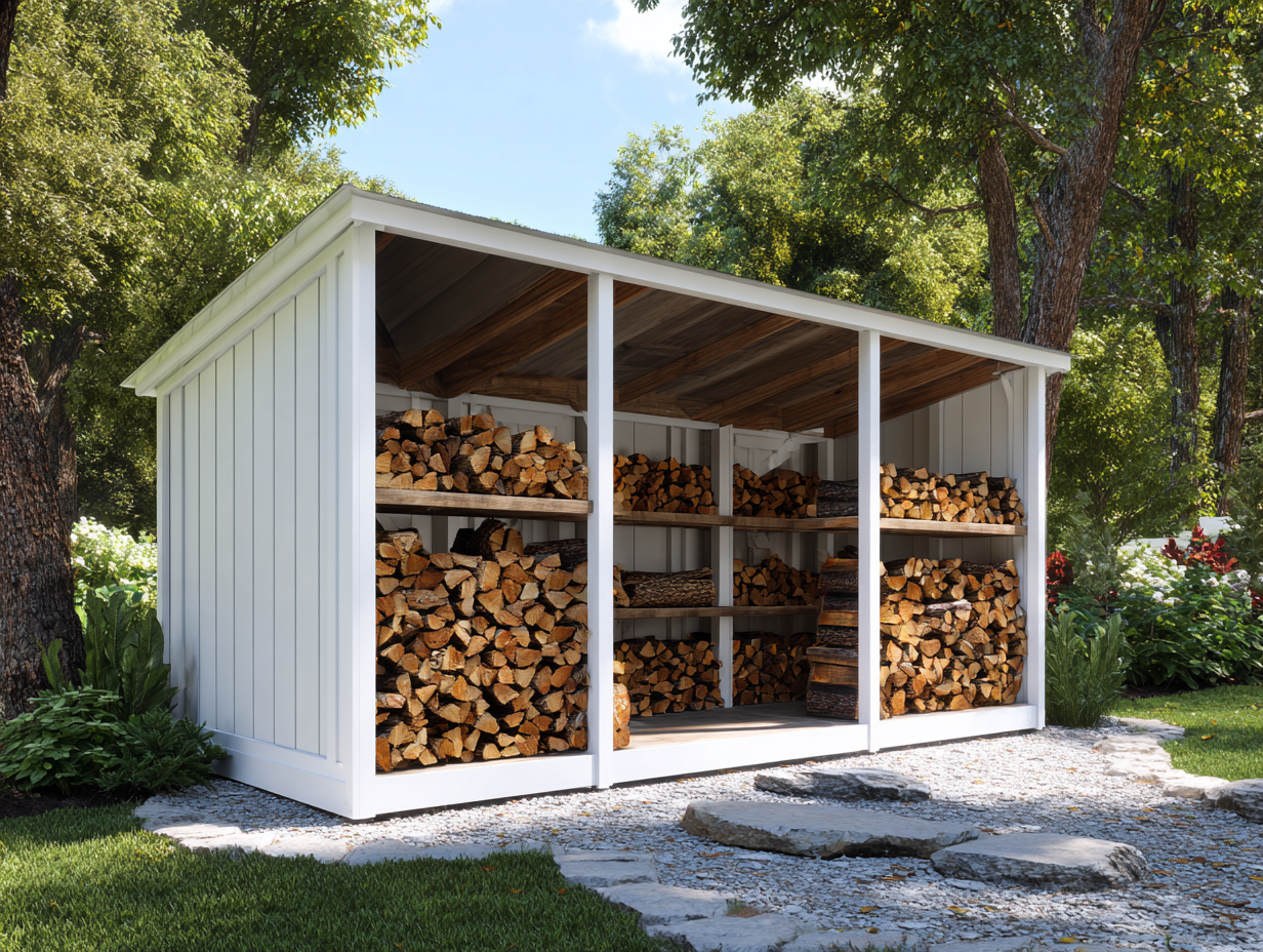 Outdoor firewood storage shed wood 240x100x180cm - light grey - garden use - open front design-Placidara