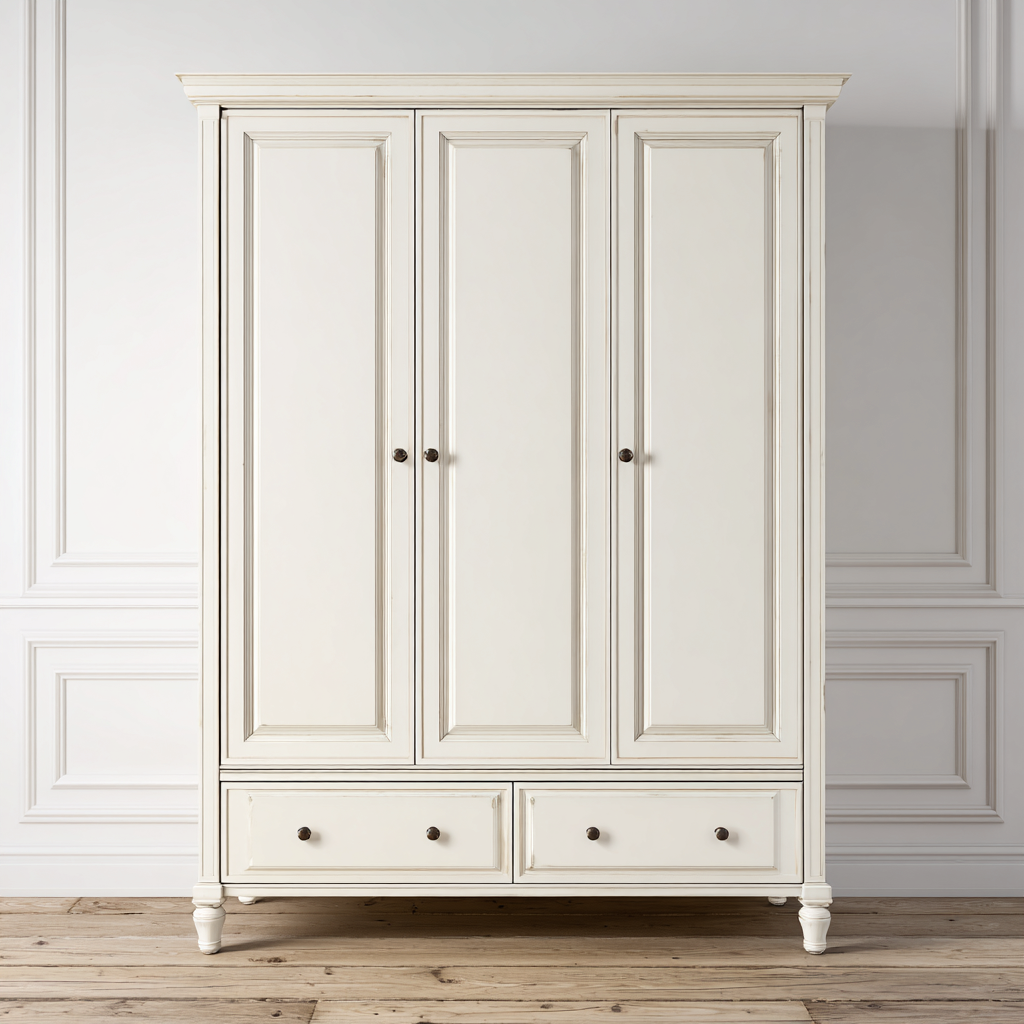 Wardrobe engineered wood 140x55x200cm - white - bedroom use - classic design with storage space-Placidara