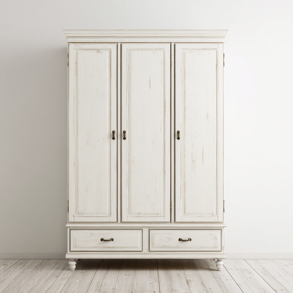 Wardrobe Solid Wood 150x60x190 cm - White - Bedroom Storage - Vintage Country Style-Placidara
