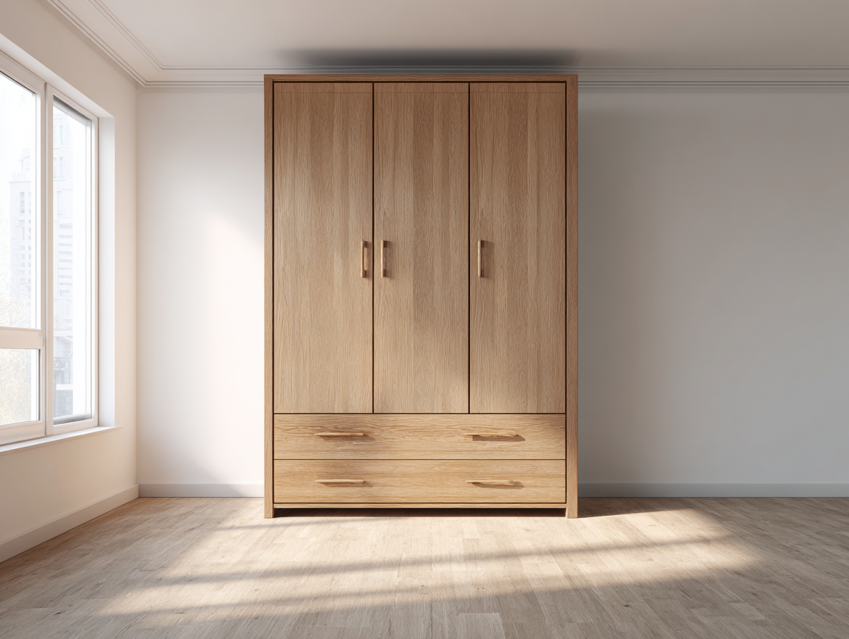 Three door wardrobe engineered wood 180x55x220cm - natural oak - bedroom use - storage design-Placidara