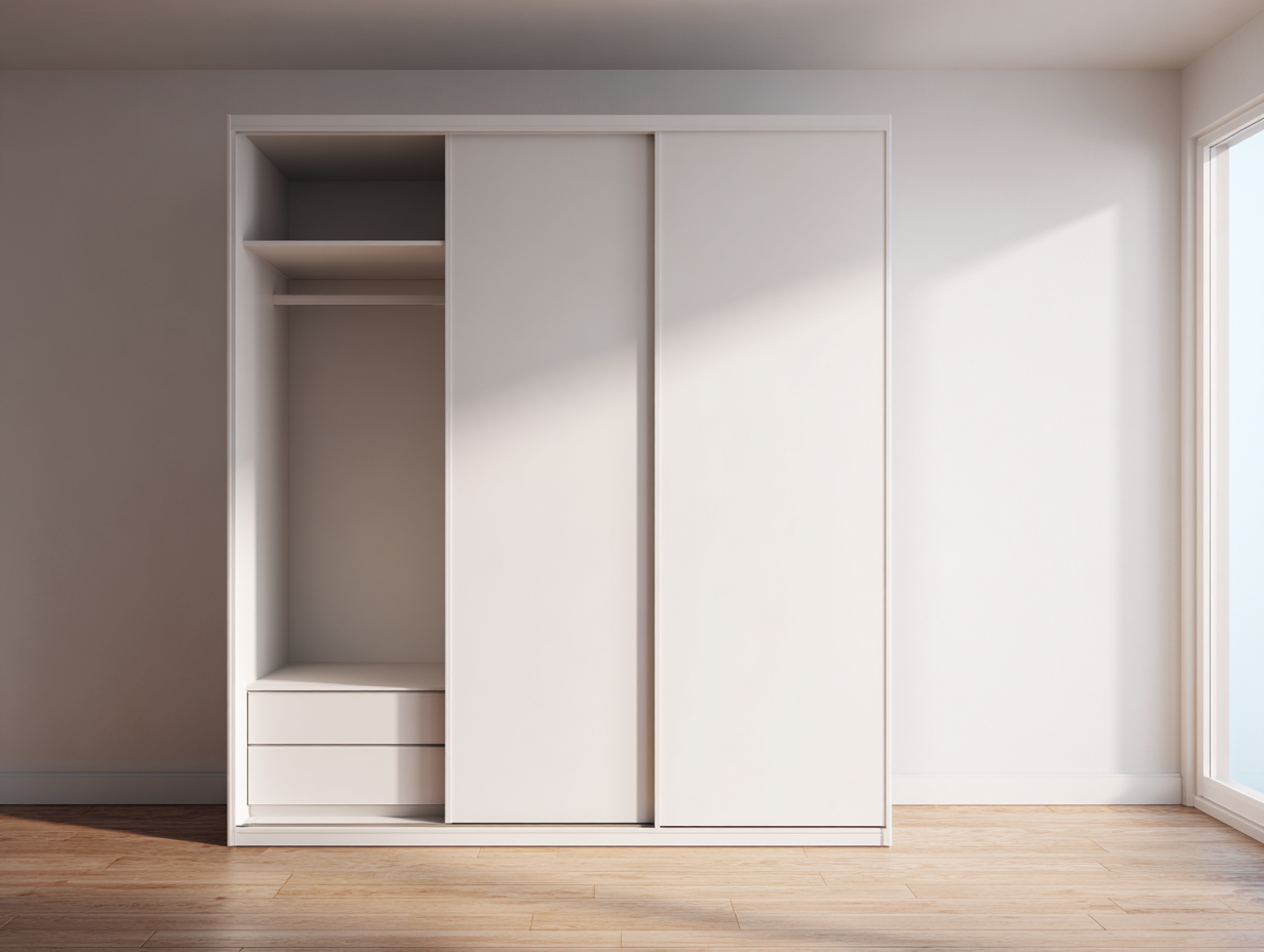 Sliding door wardrobe engineered wood 170x60x200cm - white - bedroom use - modern storage design-Placidara