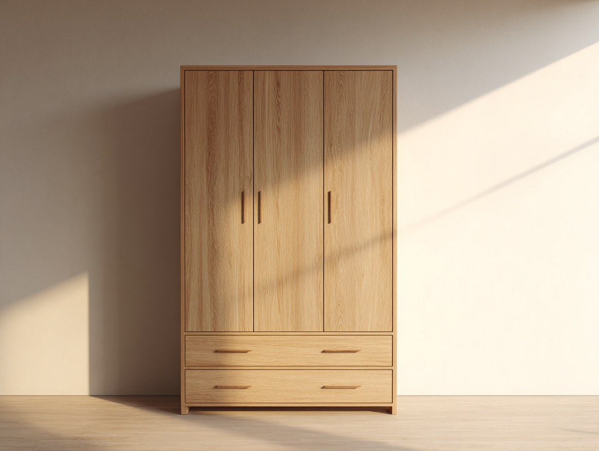 Wardrobe engineered wood 120x55x200cm - light oak - bedroom use - with storage space-Placidara