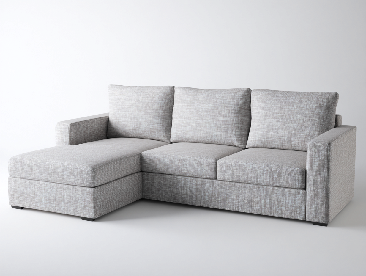 Corner Fabric Sofa with Chaise Longue Upholstered 255x165 x80cm - Light Grey - Living Room Modern Minimal Design-Luxeene