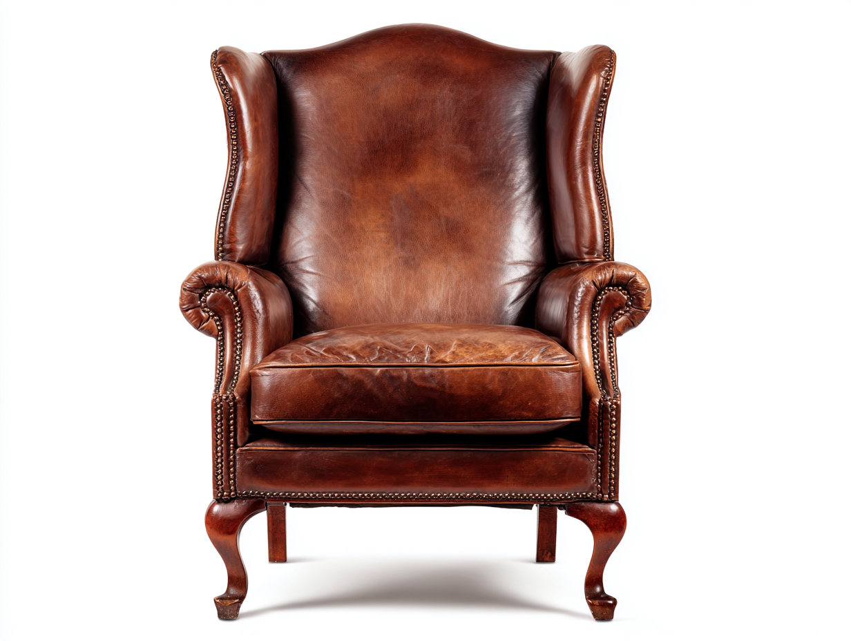 Genuine leather armchair 85x90 x105cm - brown - living room use - classic wingback design-Luxeene