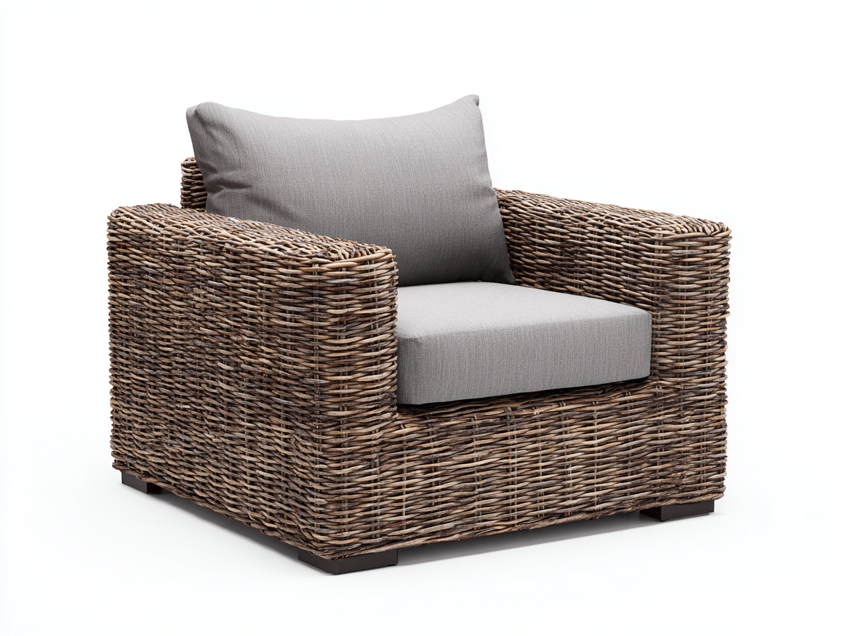 Wicker armchair 80x75 x78cm - natural/grey - suitable for garden use - solid base design-Luxeene