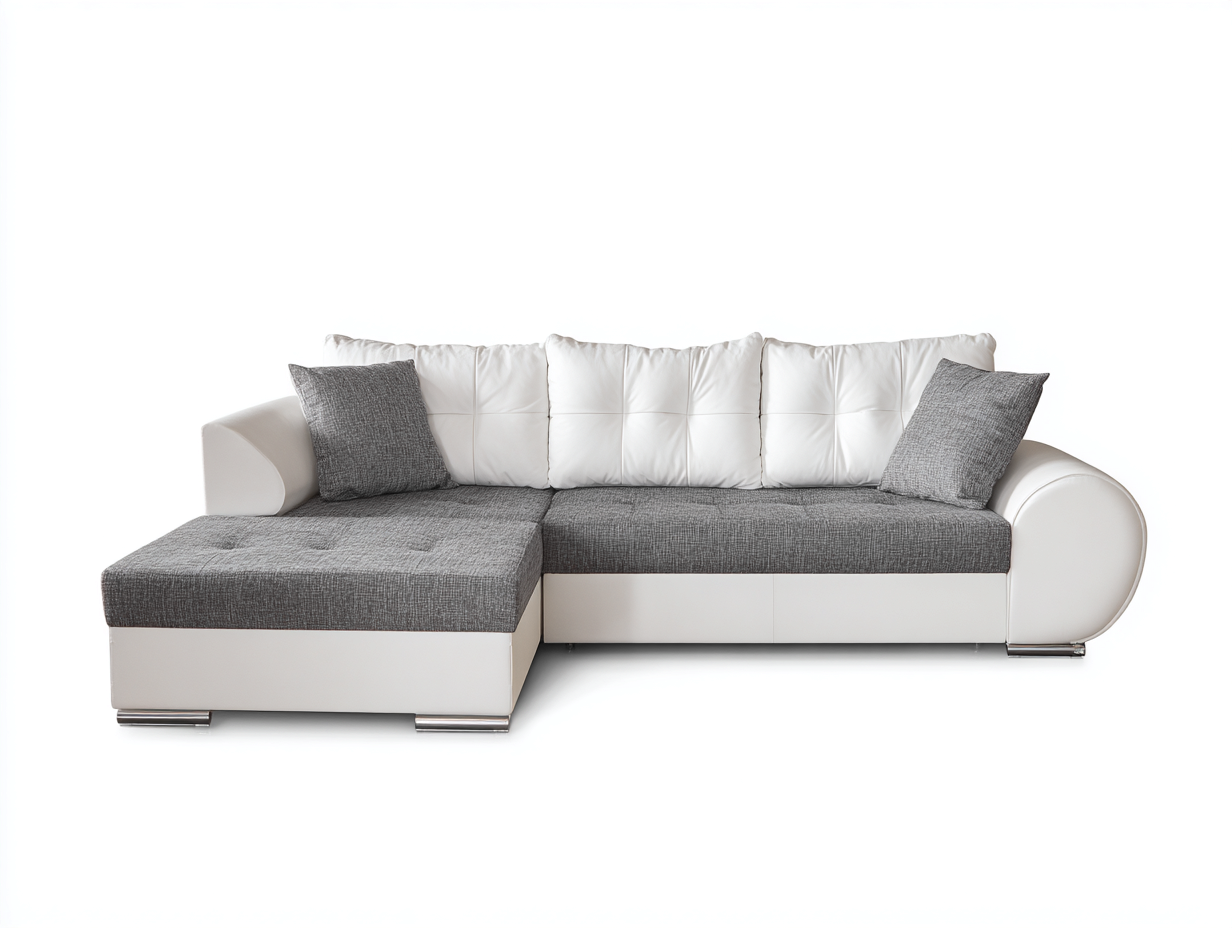 Corner Fabric Sofa with Chaise Longue Upholstered 270x165 x82cm - Grey/White - Living Room Modern Design-Luxeene