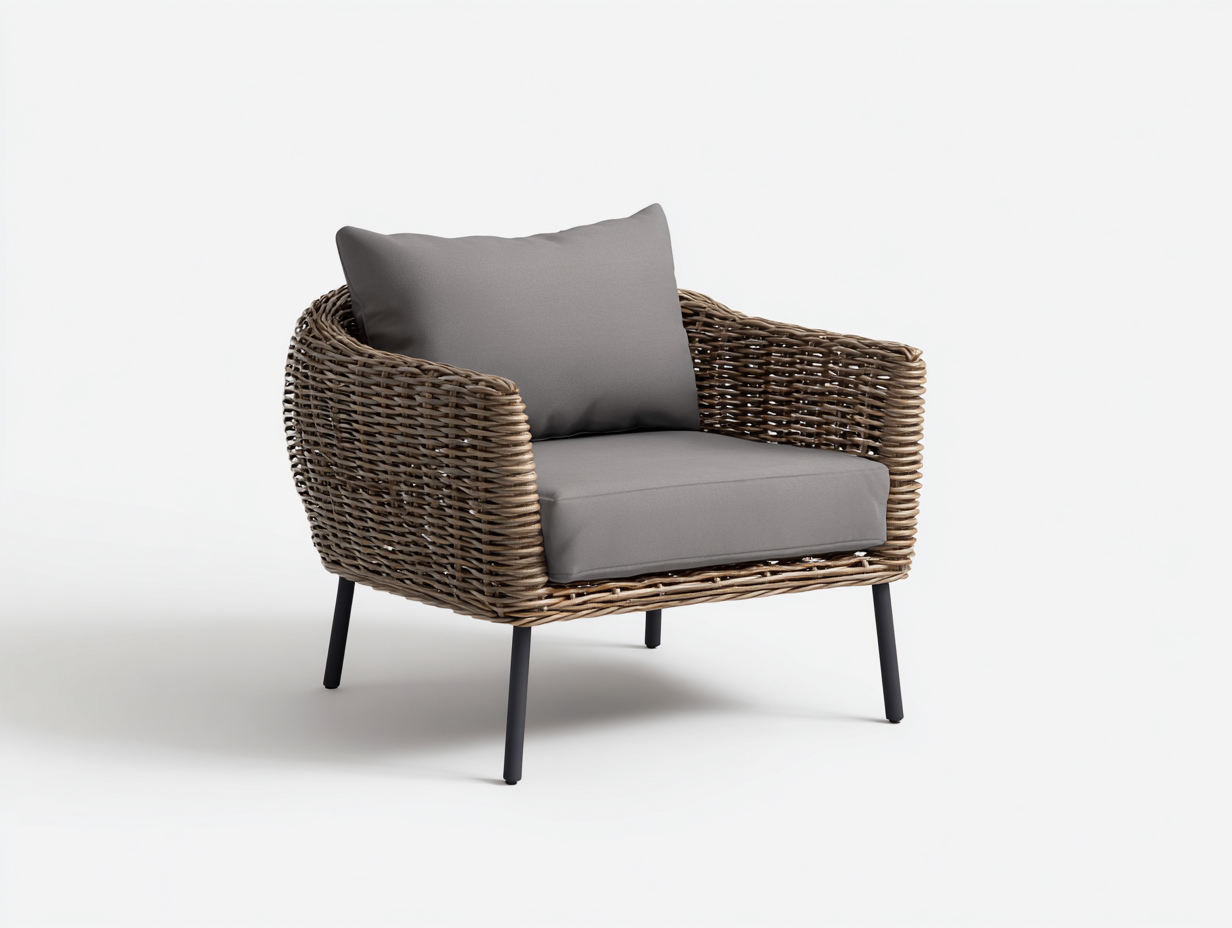 Wicker armchair 78x74 x80cm - natural/grey/black - living outdoor use - raised leg design-Luxeene