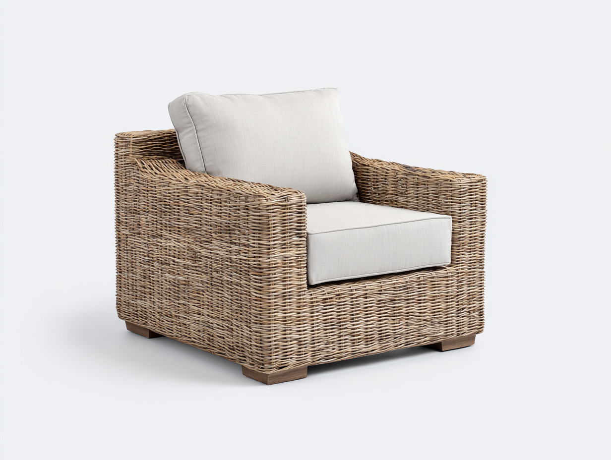 Wicker Armchair with Cushion Upholstered 78x80 x75cm - Natural/Beige - Living outdoor - Classic Style-Luxeene