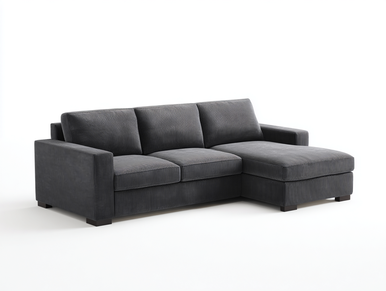 Corner sofa corduroy fabric 250x155 x88cm - dark grey - living room use - modern comfort design-Luxeene