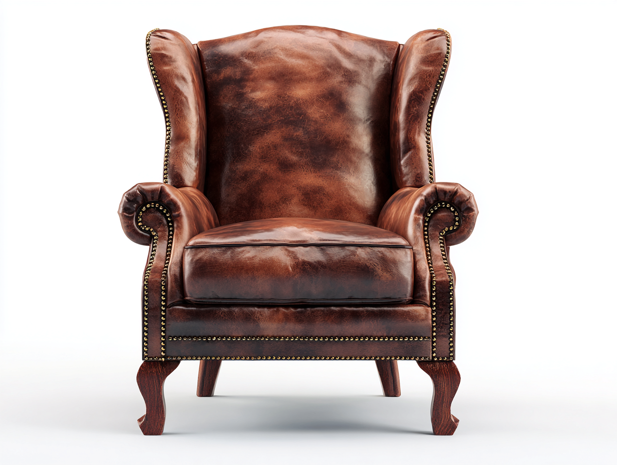 Genuine leather armchair 85x90 x105cm - brown - living room use - vintage wingback style-Luxeene
