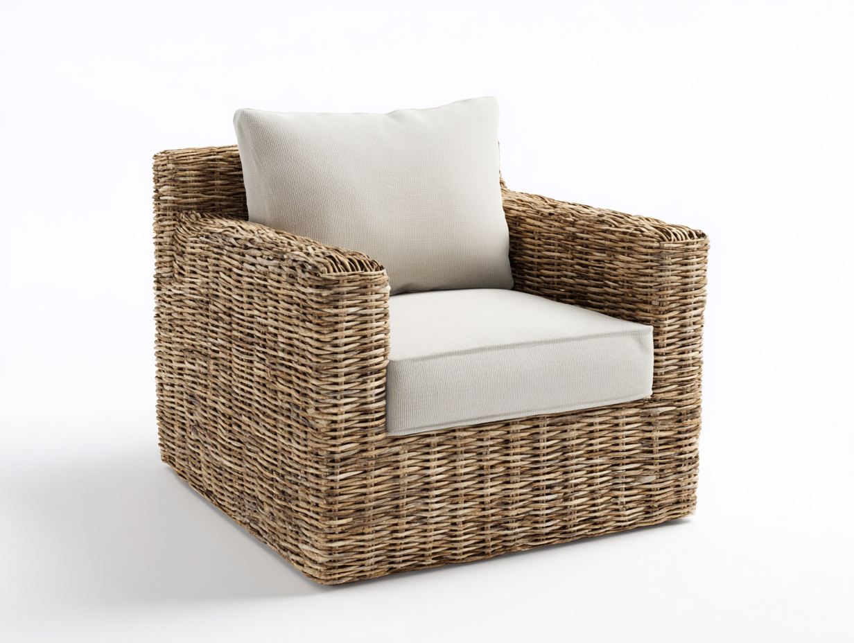 Wicker armchair 88x82 x78cm - natural/beige - living outdoor use - woven rattan design-Luxeene