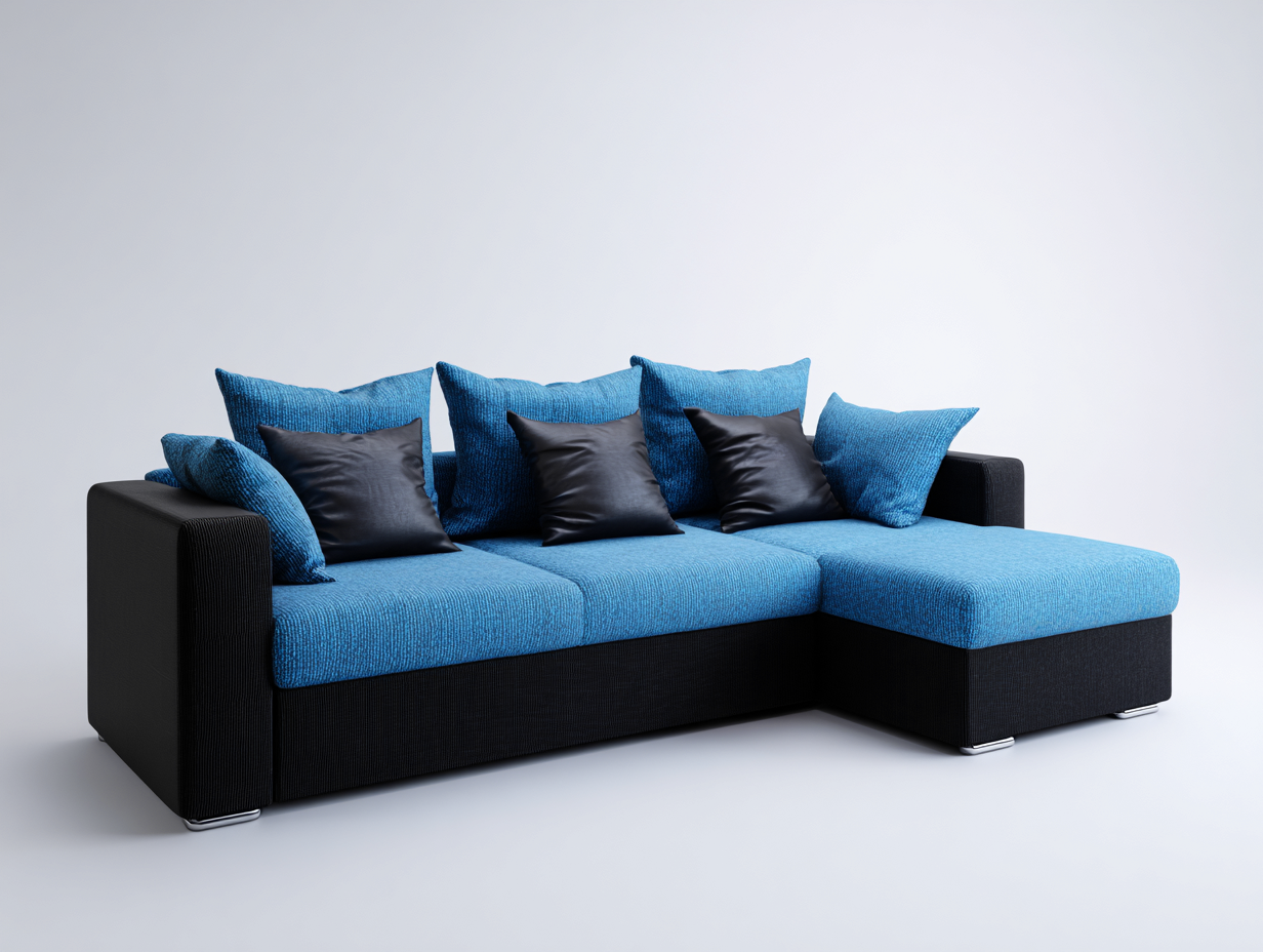 Corner sofa fabric 260x160 x85cm - blue/black - living room use - modern comfort design-Luxeene