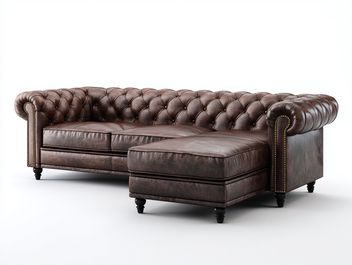Corner sofa genuine leather 285x165 x78cm - brown - living room use - classic chesterfield design-Luxeene