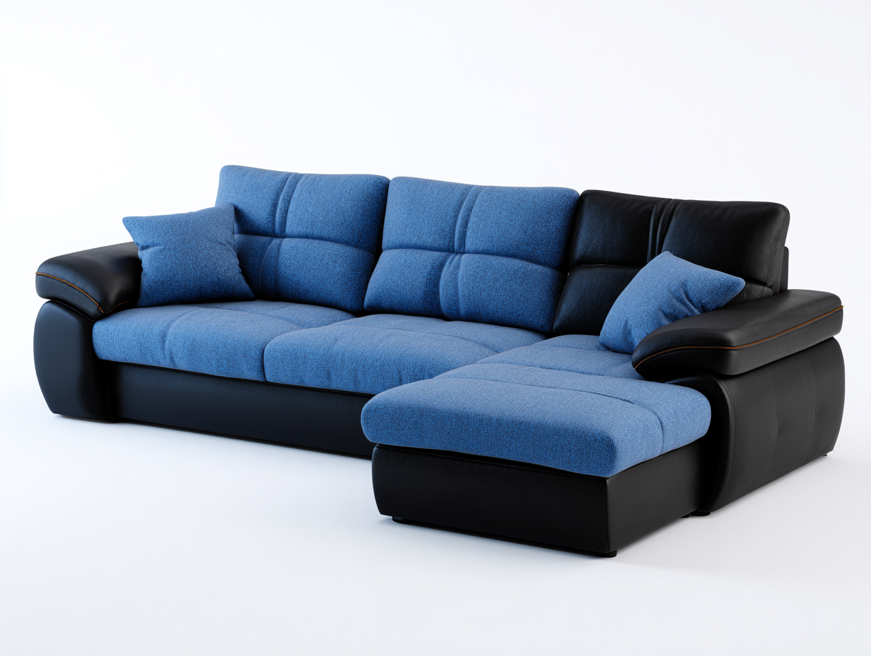 Corner Fabric Sofa with Chaise Longue Upholstered 280x180 x85cm - Blue Black - Living Room Modern Comfort-Luxeene