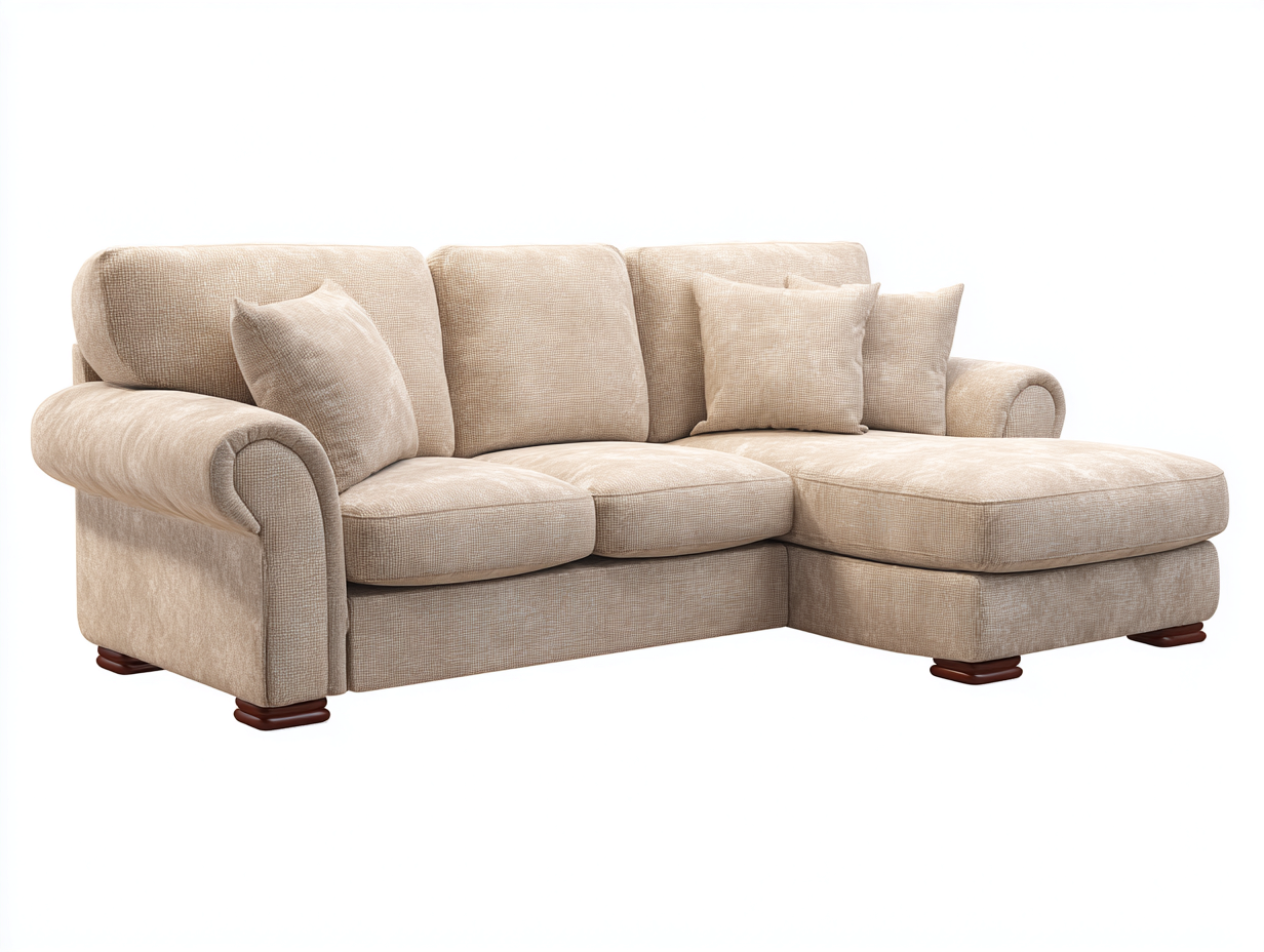 Corner Fabric Sofa with Chaise Longue Upholstered 265x170 x80cm - Beige - Living Room Comfortable Classic Style-Luxeene