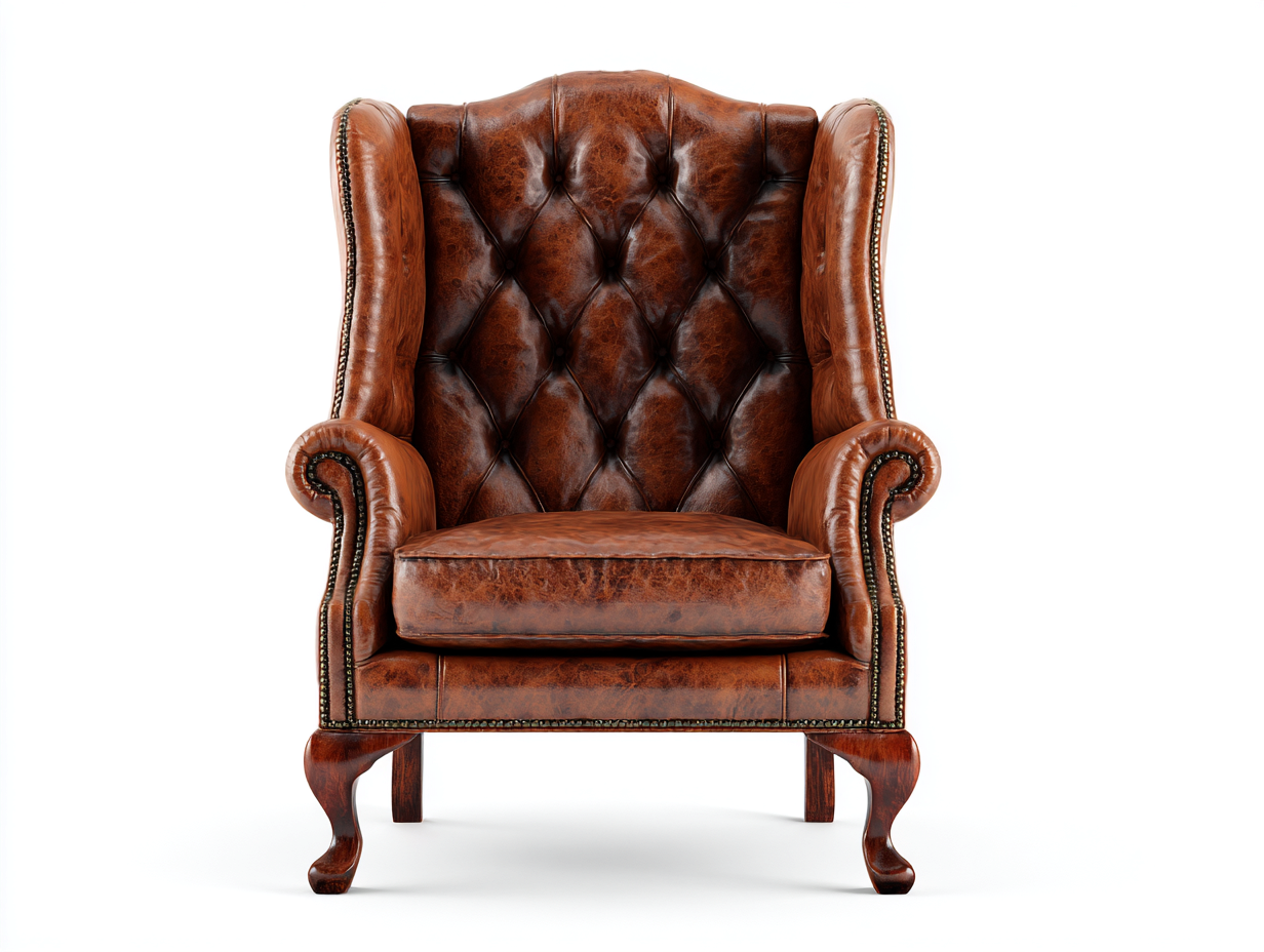 Genuine leather armchair 86x92 x108cm - brown - living room use - classic wingback design-Luxeene