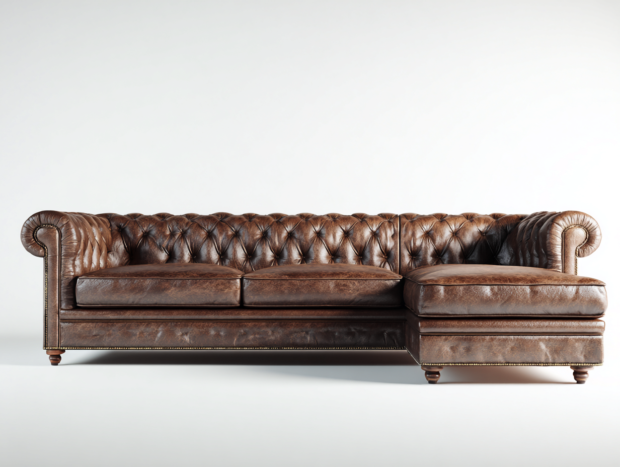 Corner Leather Sofa with Chaise Longue Upholstered 285x175 x78cm - Brown - Living Room Classic Chesterfield Style-Luxeene