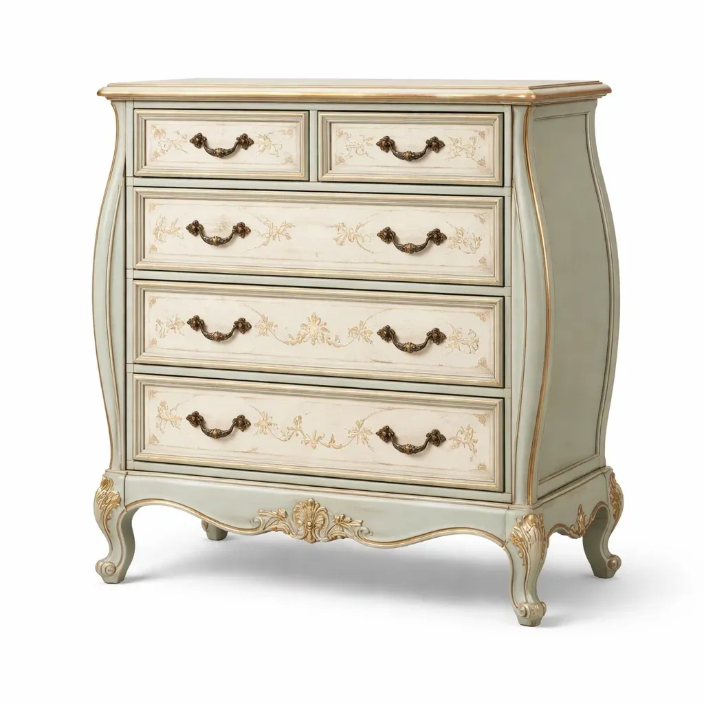 Drawer cabinet Wooden with Brass Handles and Decorative Accents-furonix