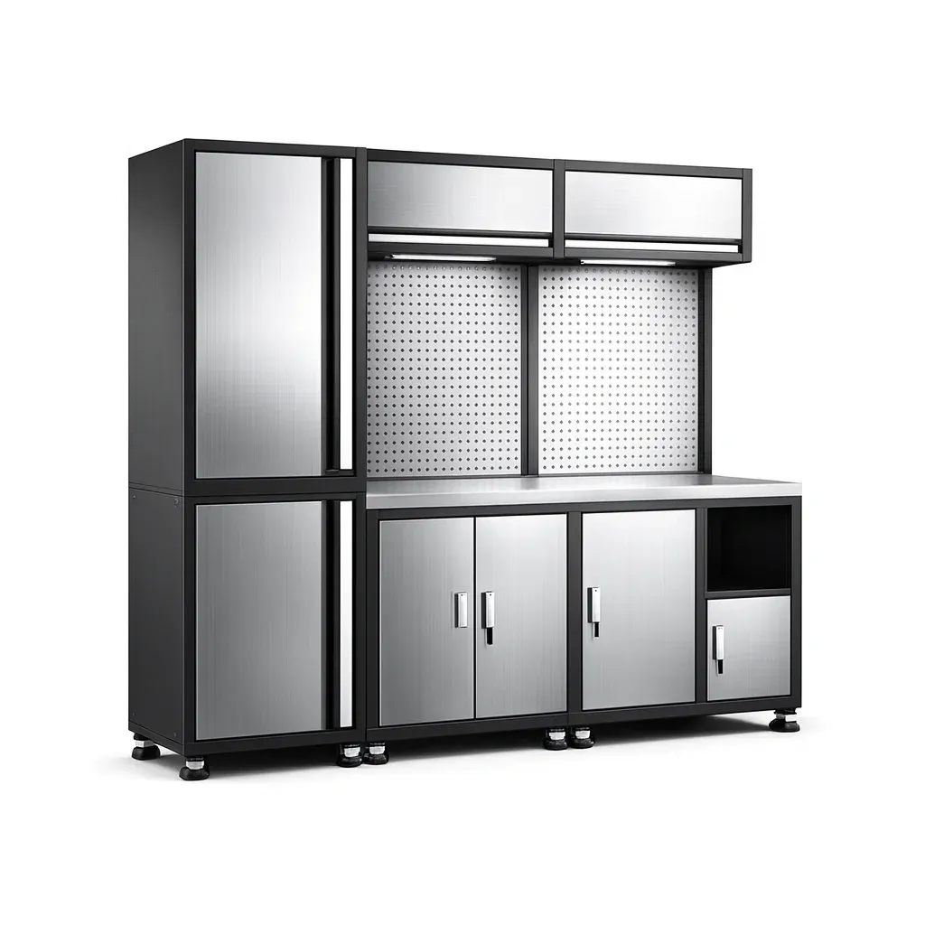 Garage modular storage system Stainless Steel Black Freestanding Unit 200cm x 160cm x 50cm-furonix