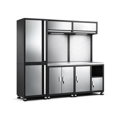 Garage modular storage system Stainless Steel Black Freestanding Unit 200cm x 160cm x 50cm-furonix
