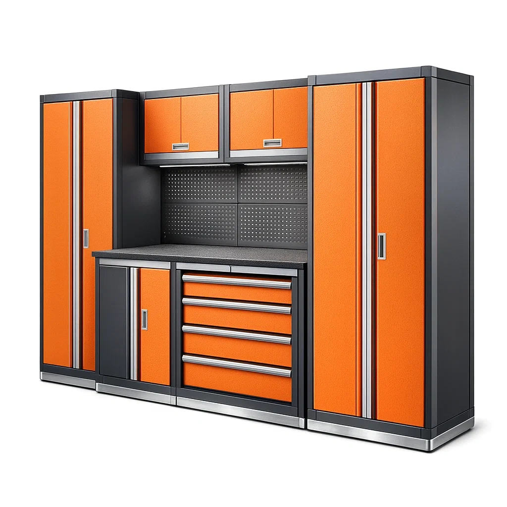 Garage modular storage system Steel with Drawers and Pegboard Orange/Black-furonix