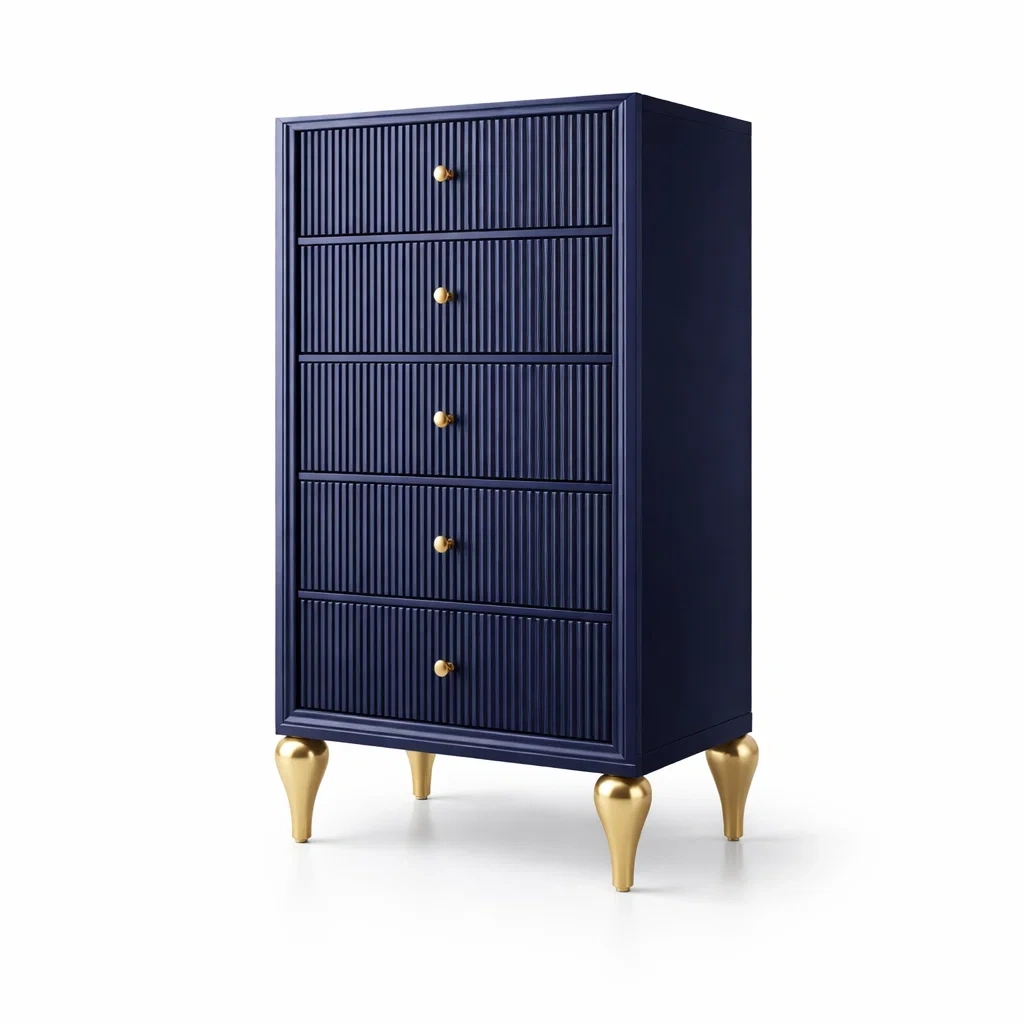 Drawer cabinet Navy with Gold Legs-furonix